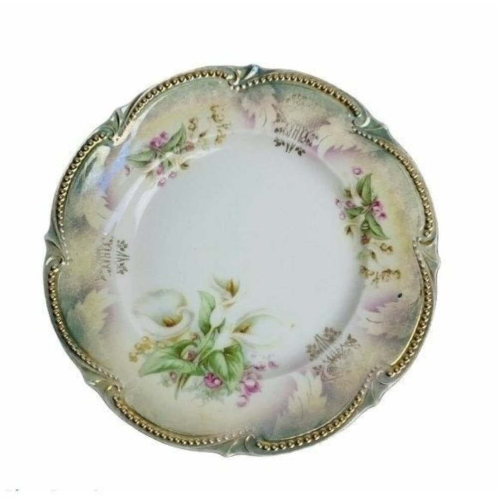 Silesia Plate Vintage Floral Gold Trimmed Dish Scalloped Rim Edge Multicolor 8"